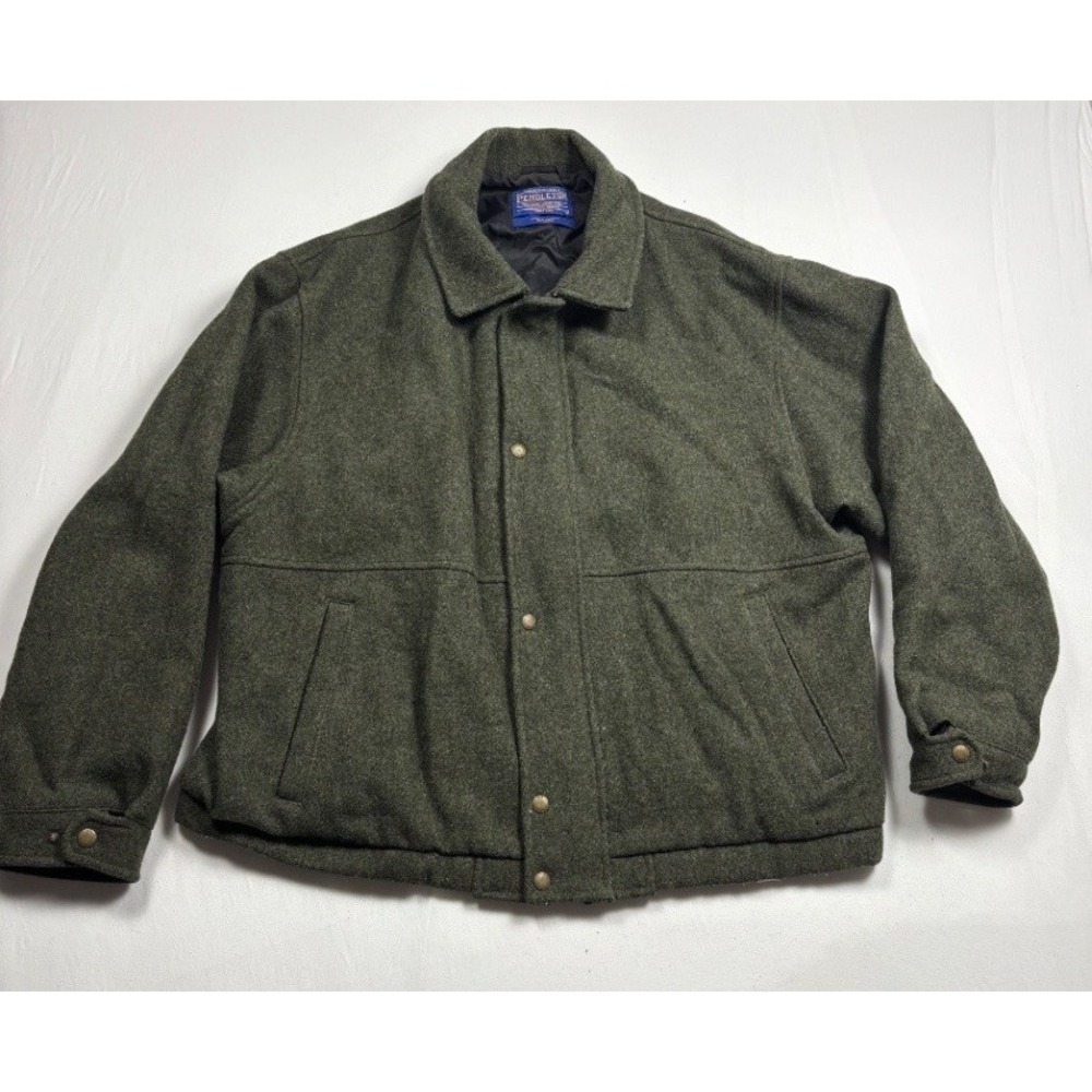Pendleton Men's Wool Bomber Jacket Green Thinsulate Snap Zip Size M